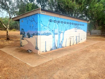 Toilet block in Wirrabara with an outback painted mural.