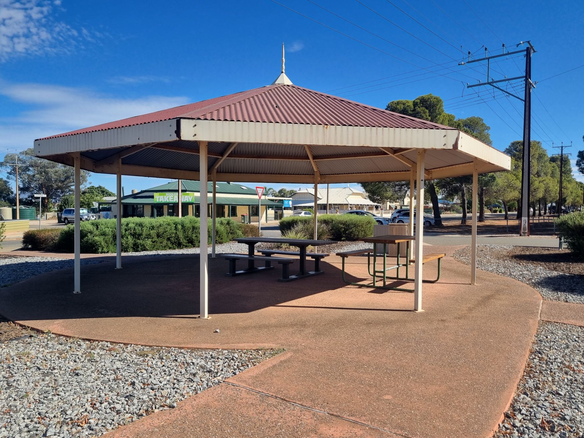 Seating sheltered under a rotunda